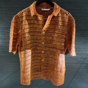 Zara Burnt Orange Crochet Shirt